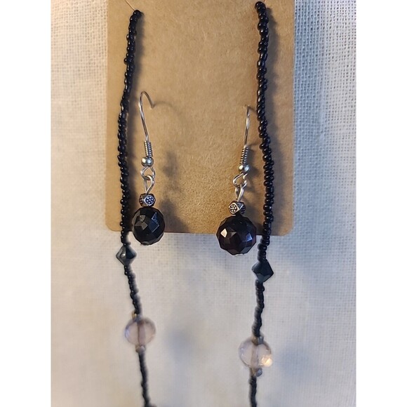 Vintage Matching  14" Necklace And Earring Set Gold Black Beaded - Picture 3 of 7